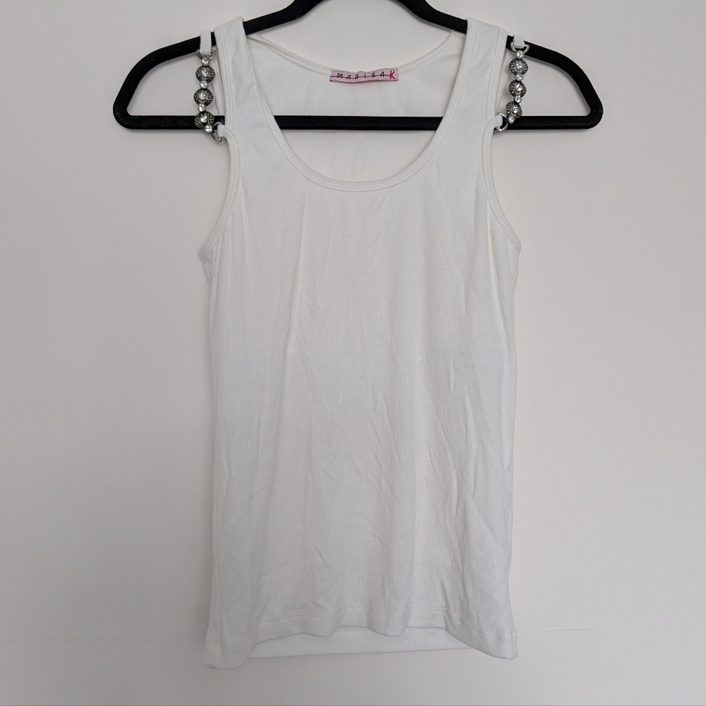 White Embellished Strap Tank Top - Women's
